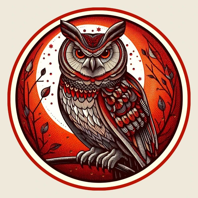 Roter Eulenkreis Emblem - Eule - Nachtvogel