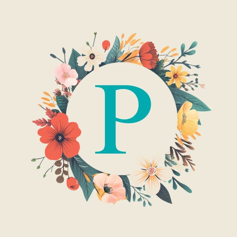 P Monogram, Couronne de fleurs, Personnalisable