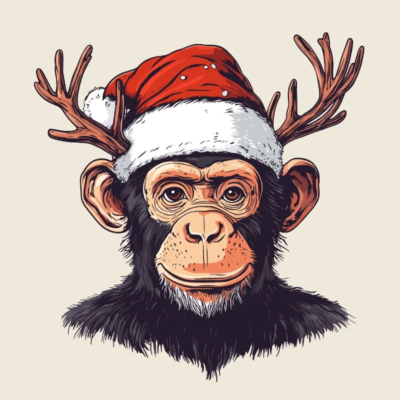Singe avec chapeau de Noël et bois de Noël