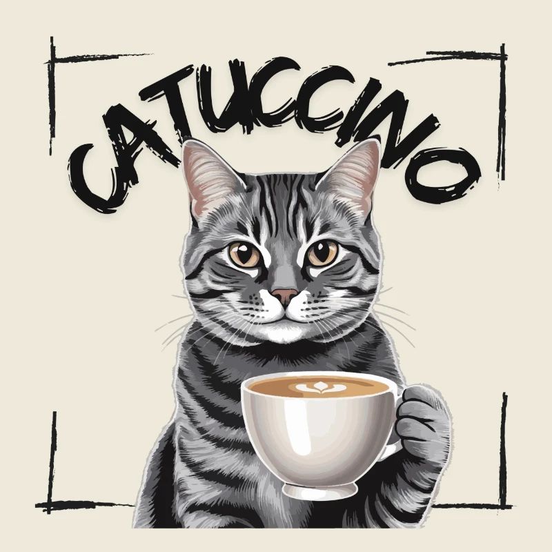 Catuccino Katze mit Tasse Kaffee