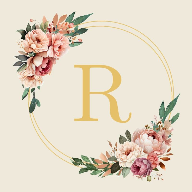 R Monogram, Couronne de fleurs, Personnalisable
