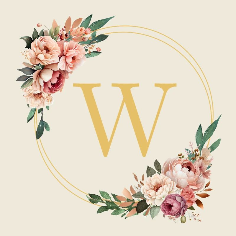 W Monogram, Couronne de fleurs, Personnalisable