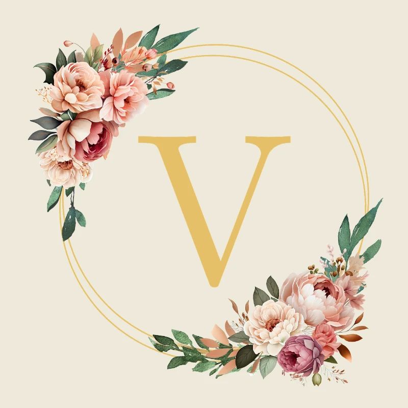 V Monogram, Couronne de fleurs, Personnalisable