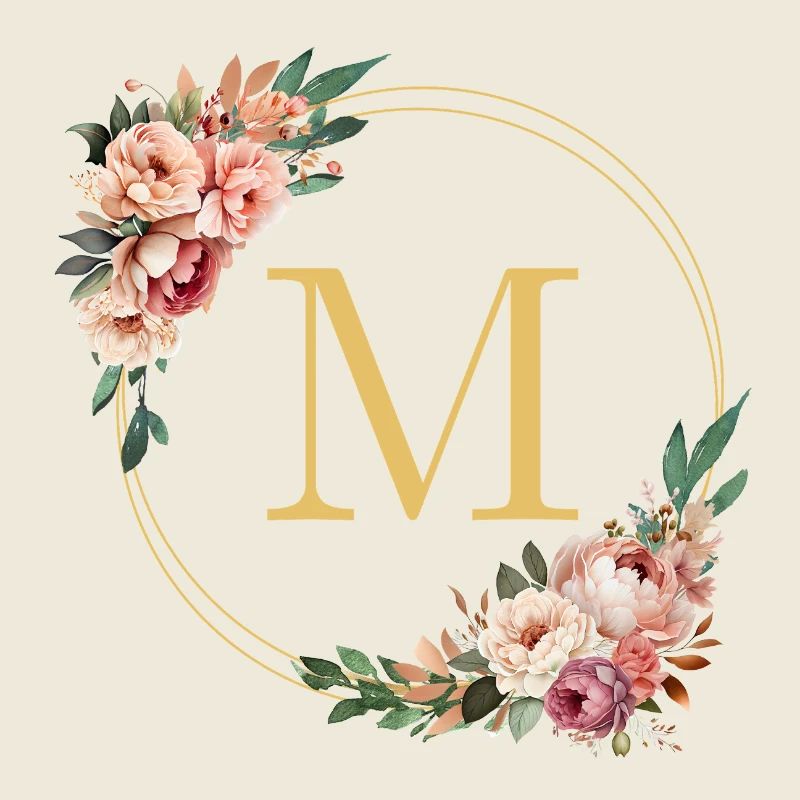 M Monogram, Flower Wreath, Personalizable