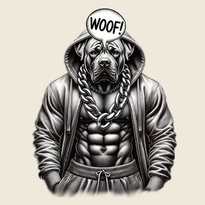 Chien musclé en sweat à capuche avec une chaîne