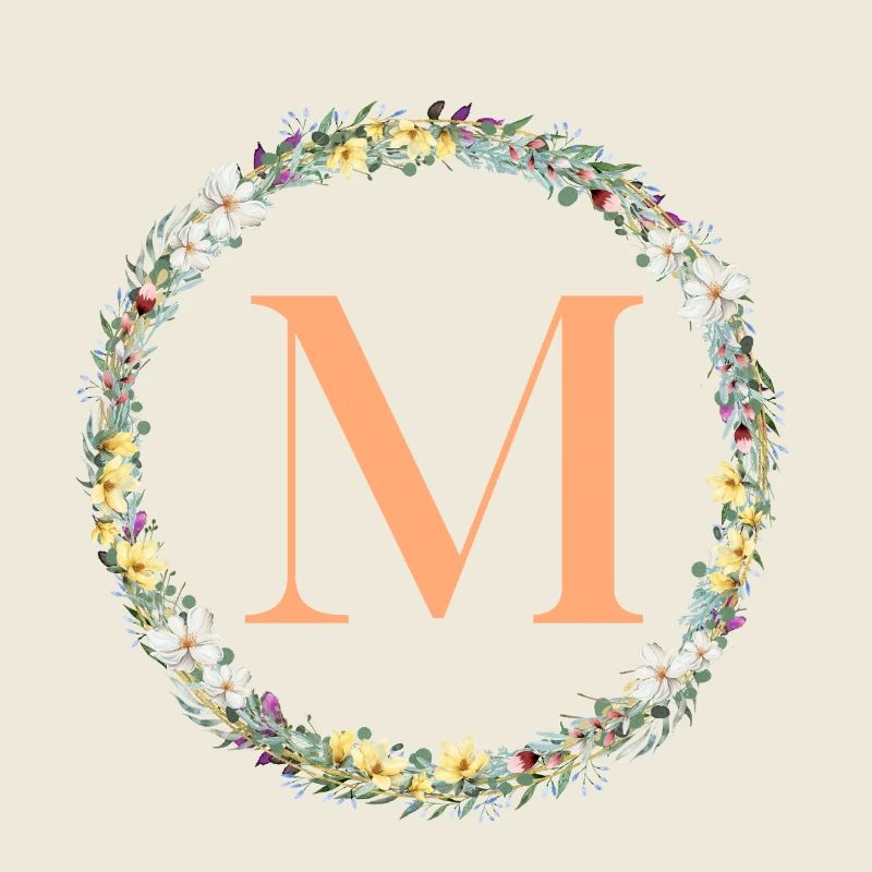 M Monogramm, Blumen-Kranz, personalisierbar