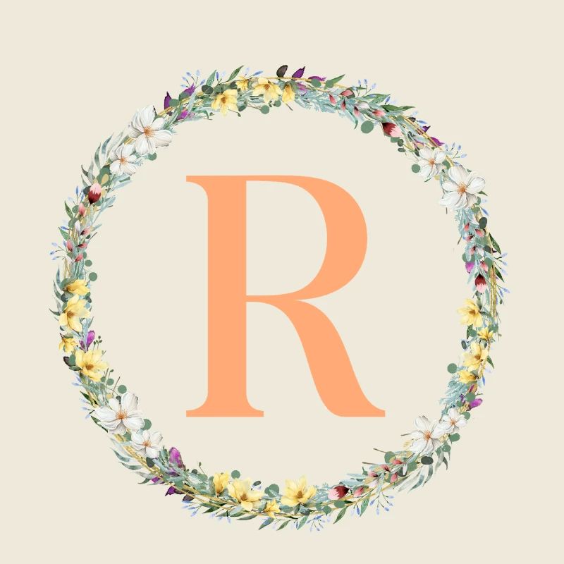 R Monogram, Couronne de fleurs, Personnalisable