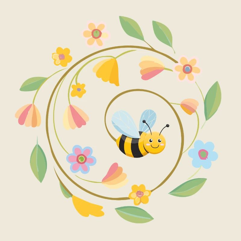 Abeille ludique avec des fleurs d’été