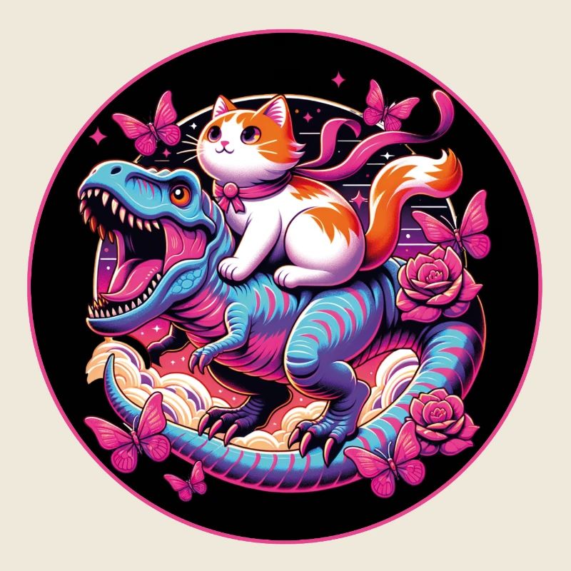 Petit chat monte dinosaure Dino