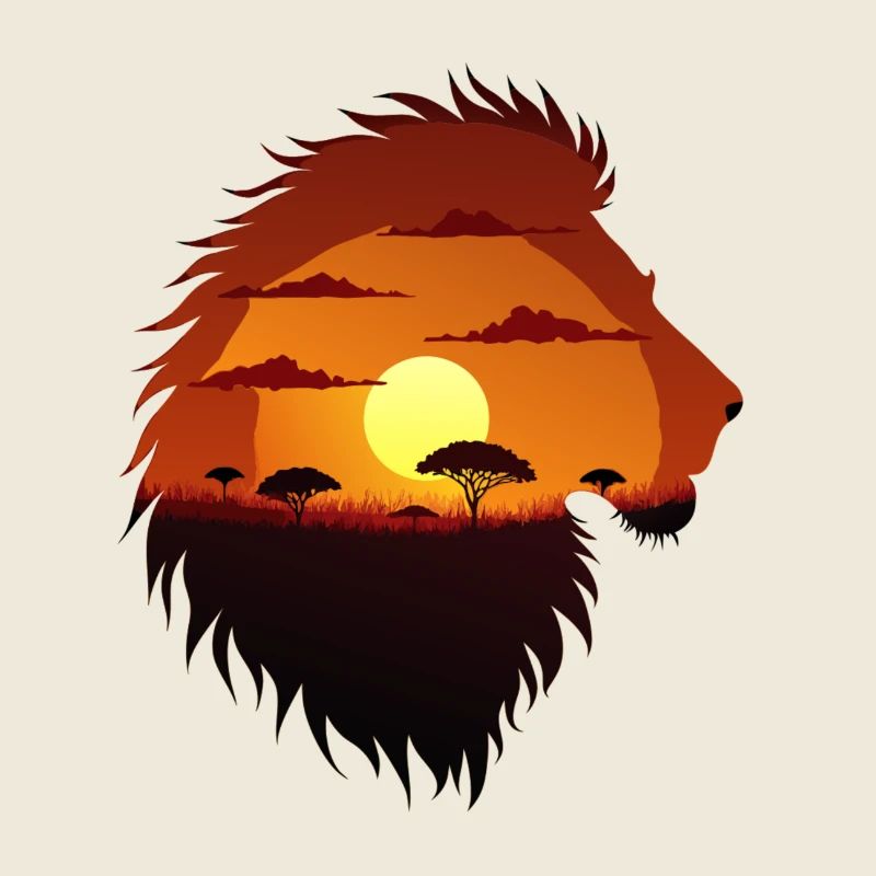 Coucher de soleil rugissant sur la savane