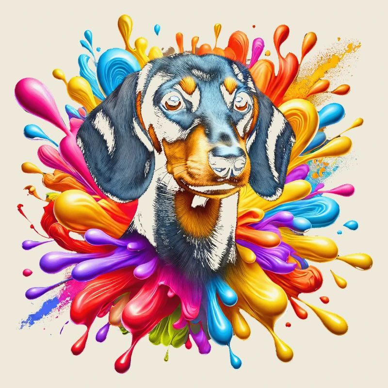 Teckel mignon avec des taches colorées