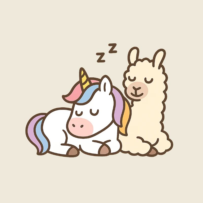 Licorne et lama endormis