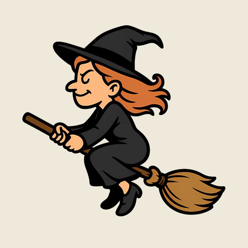 Funny Witch on Broom – Cartoon Witch Motif