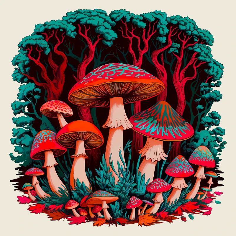 Fantasievolle Pilzwelt im Wald