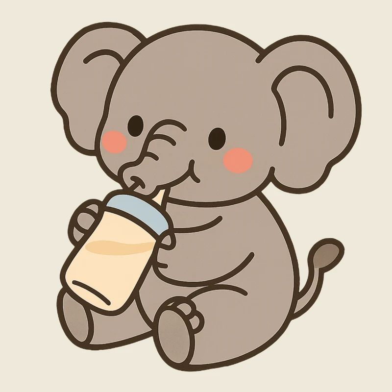 Petit éléphant avec des bouteilles de lait