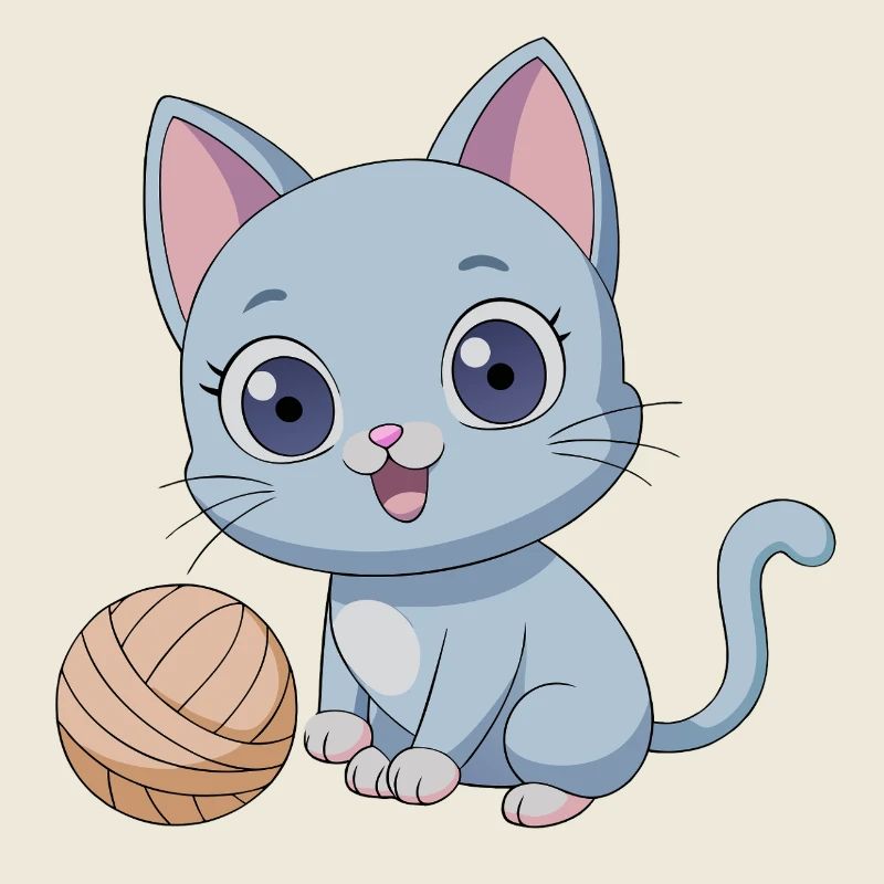 Playful Blue Kitten with Ball of Yarn