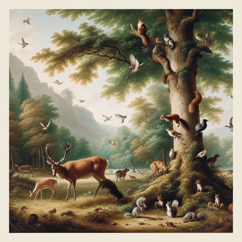 Scène de forêt avec cerf et nature