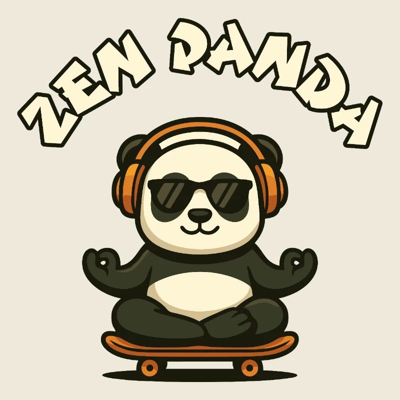 Zen Panda mit Skateboard und Kopfhörern