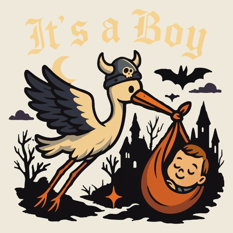 Cigogne gothique avec bébé – « It’s a Boy »