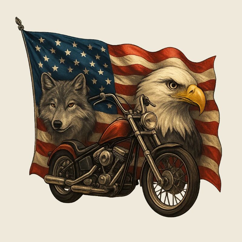 Hubschrauber, Wolf und Adler auf US-Flagge