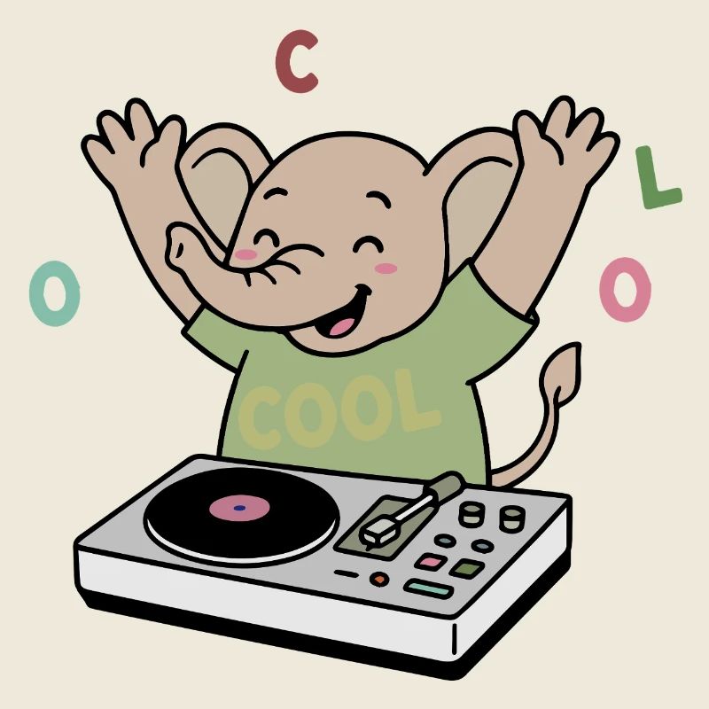 Dancing cheerful elephant partying as a DJ