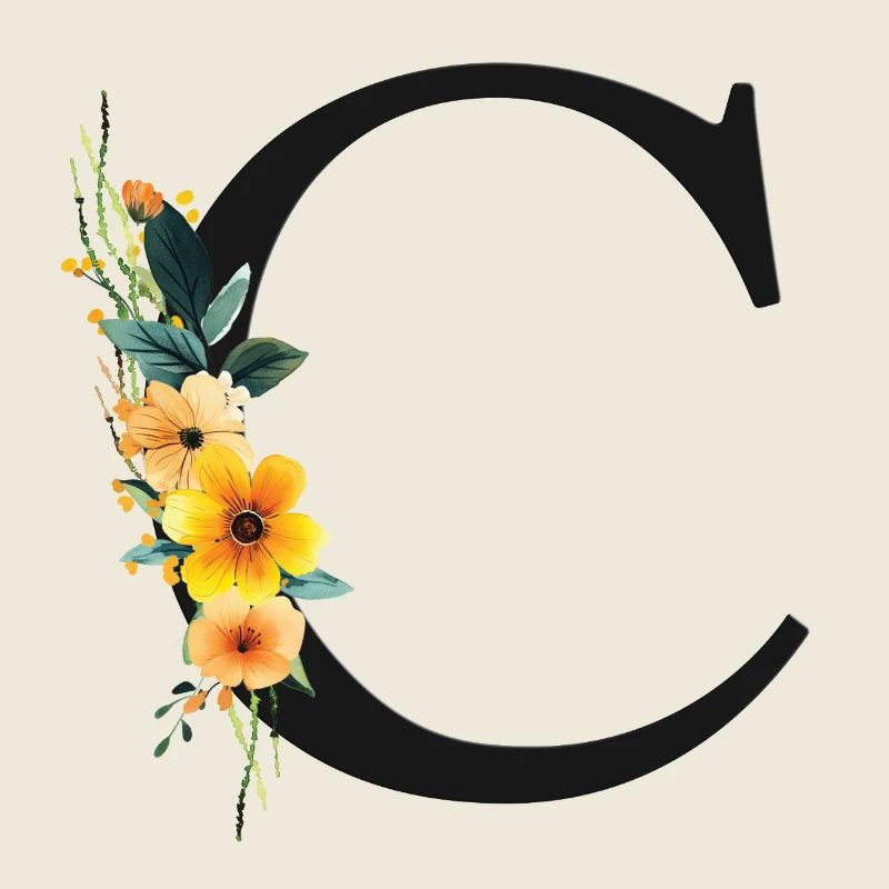 C Monogramme, Floral, Personnalisable