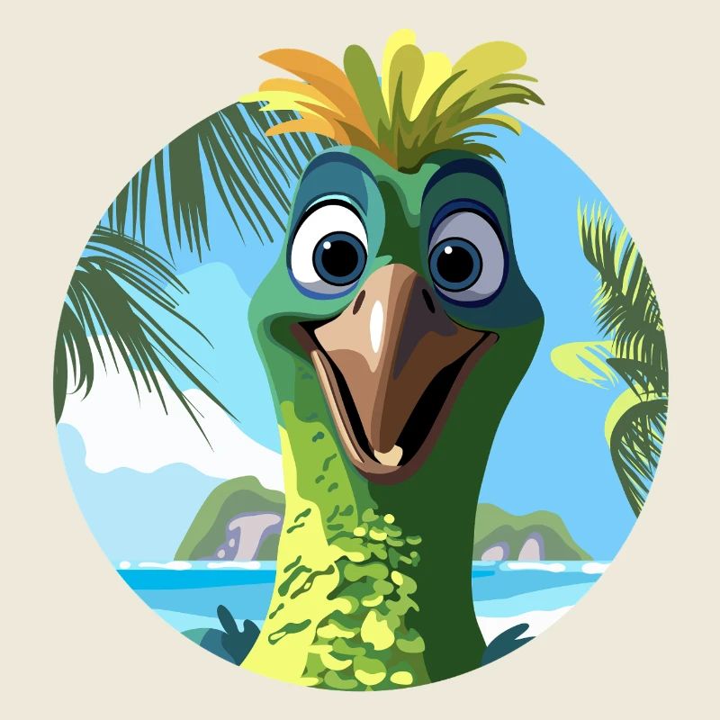Exotic Bird and Palm Trees Drawing