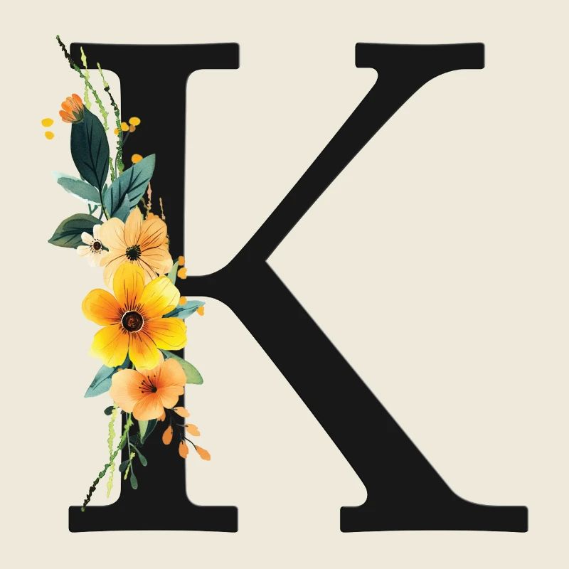 K Monogram, Floral, Personalizable