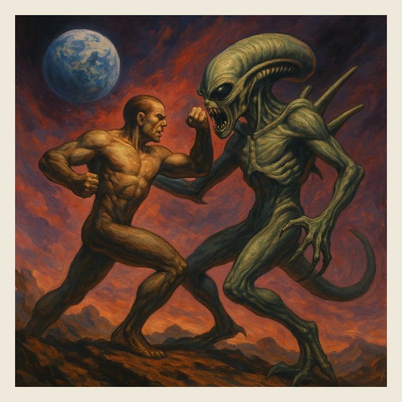 Cosmic Battle Between Man and Alien