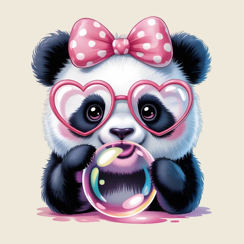 Panda mignon avec des lunettes et une bulle de savon