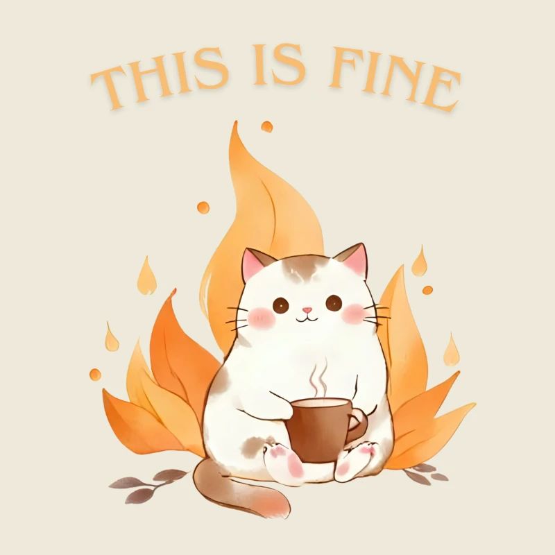 This is fine meme. Katze steht im Feuer