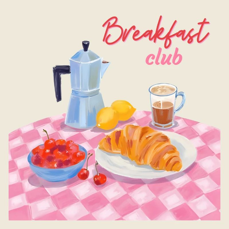 Breakfast Club Breakfast with croissant and coffee