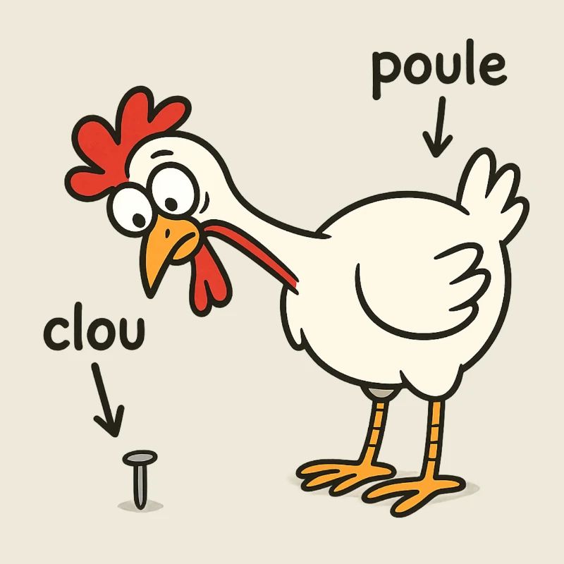 poule trouvant un clou