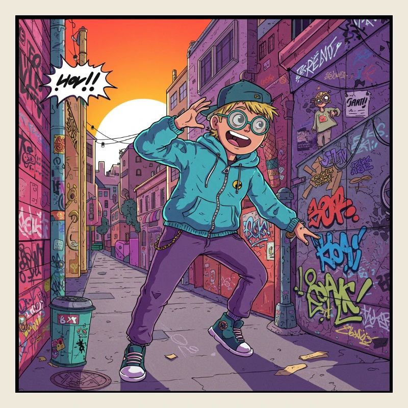 Jugendlicher Streetstyle in Graffiti-Straße
