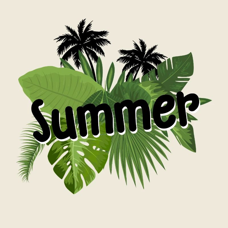 Summer -Schriftzug mit tropischen Blättern