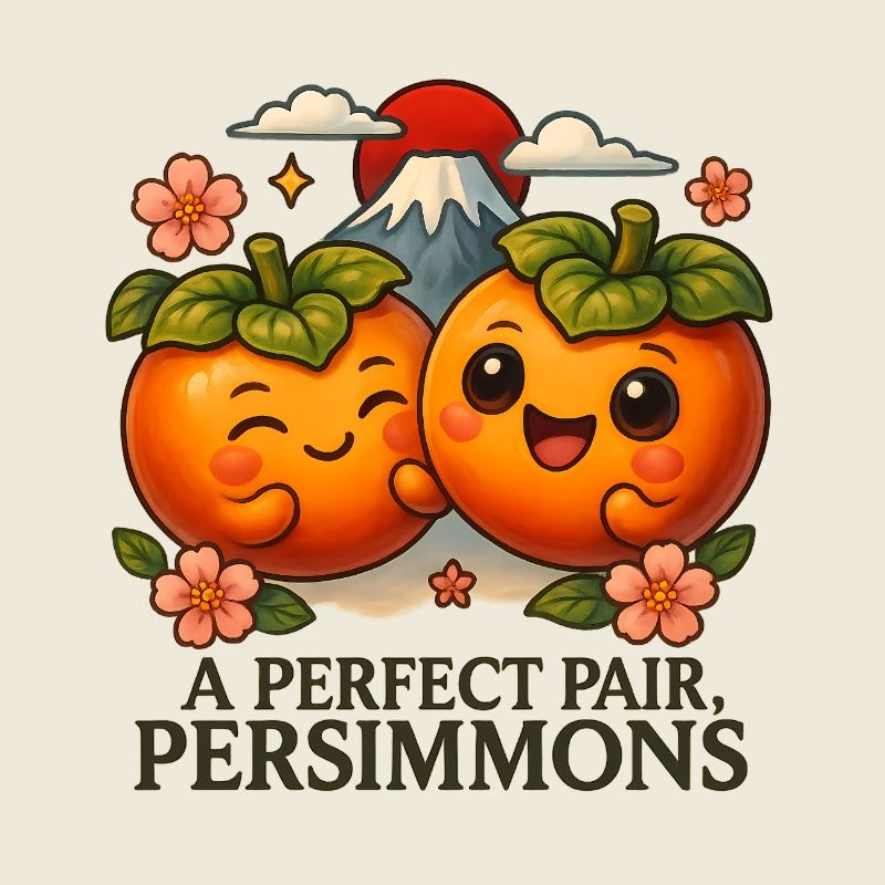 Japanese A Perfect Pair Persimmons Mount Fuji