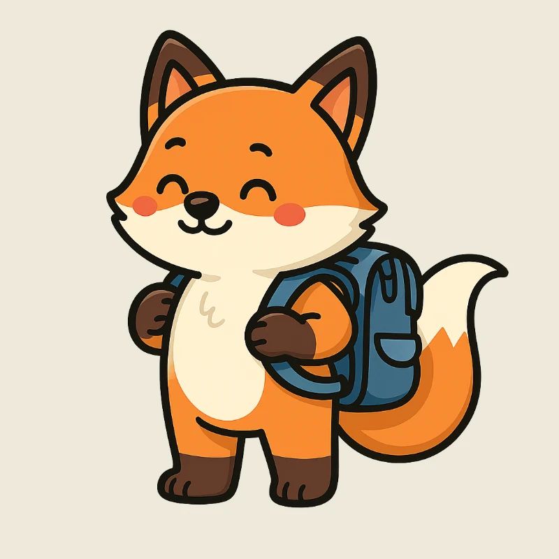 Renard mignon avec lunettes et cartable