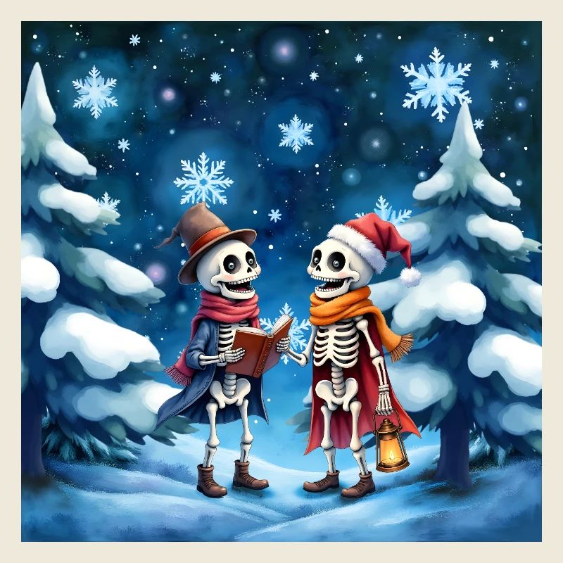 Squelettes de Noël avec chapeaux et lanternes