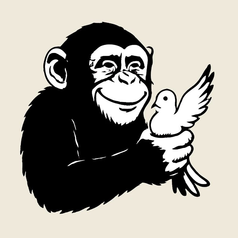 Singe tenant une colombe de la paix dans sa main