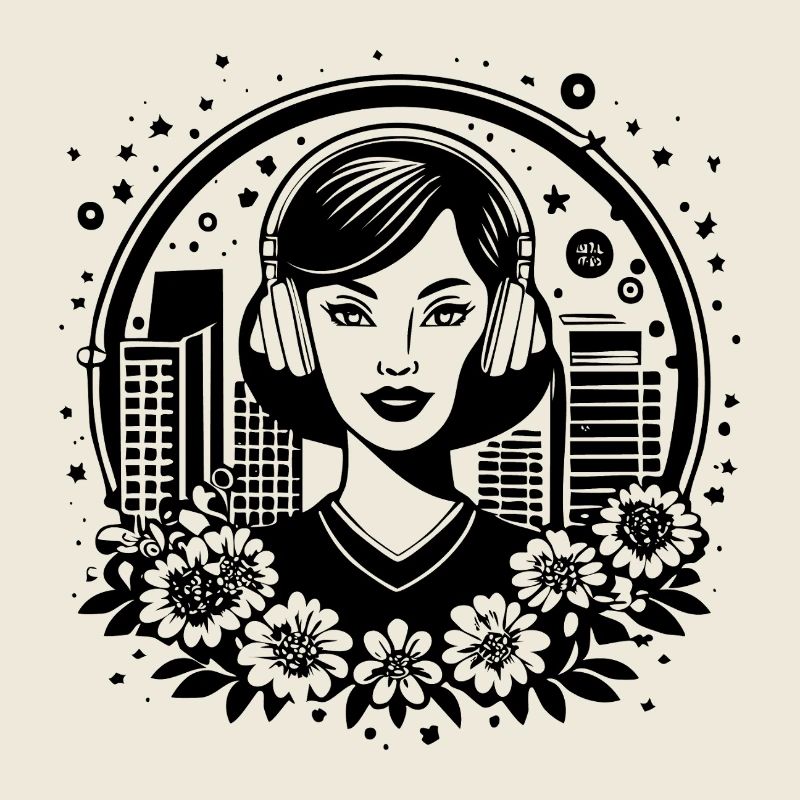 Skyline Hochhaus Fassade – Frau mit Kopfhörer