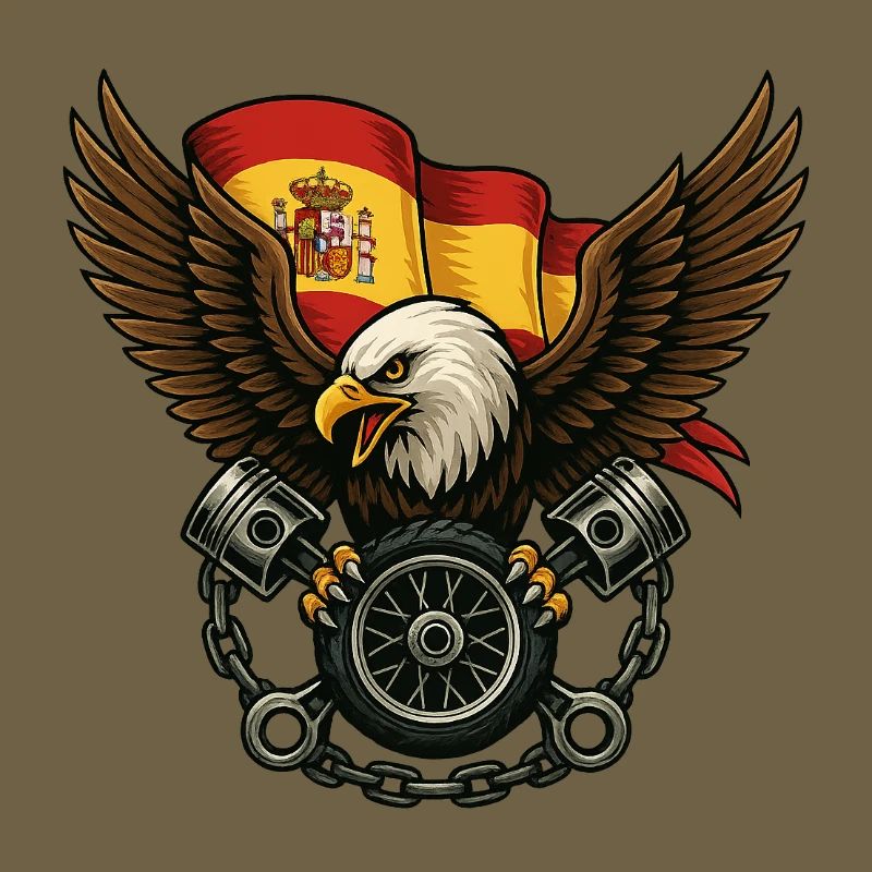 Aigle espagnol biker avec drapeau et pistons