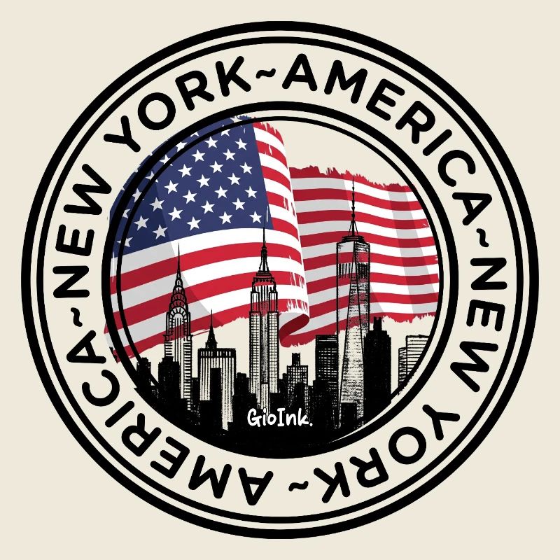 American Skyline with Flag Embrace