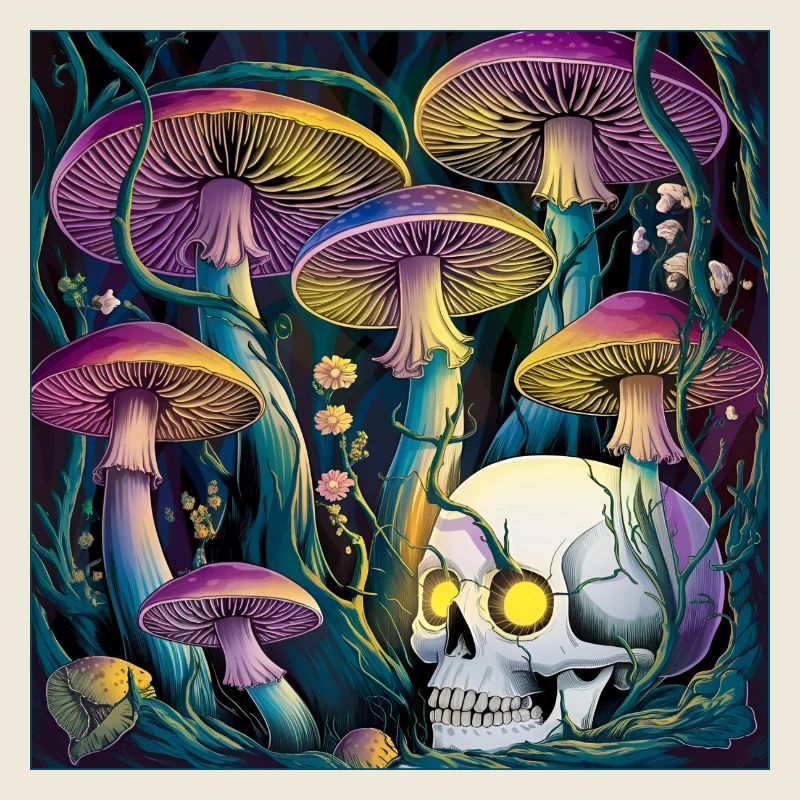 Neon Gothic Pilz Schädel Illustration