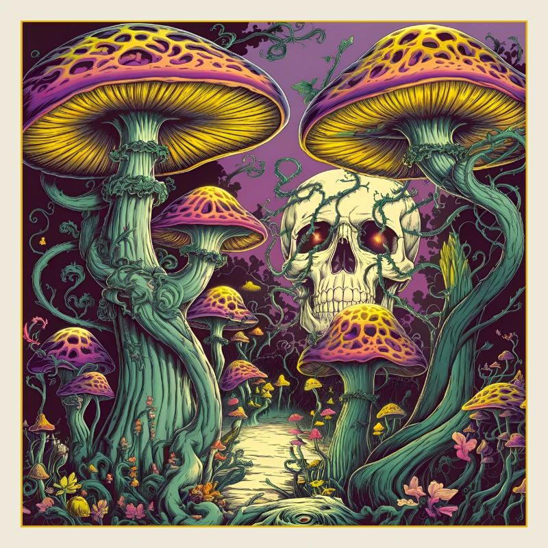 Mushroom Forest Skull Design