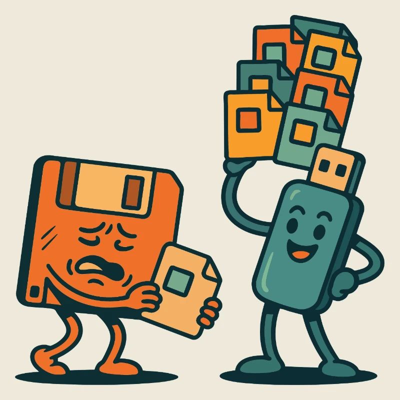 Diskette vs. USB-Laufwerk Retro Tech Sarkasmus