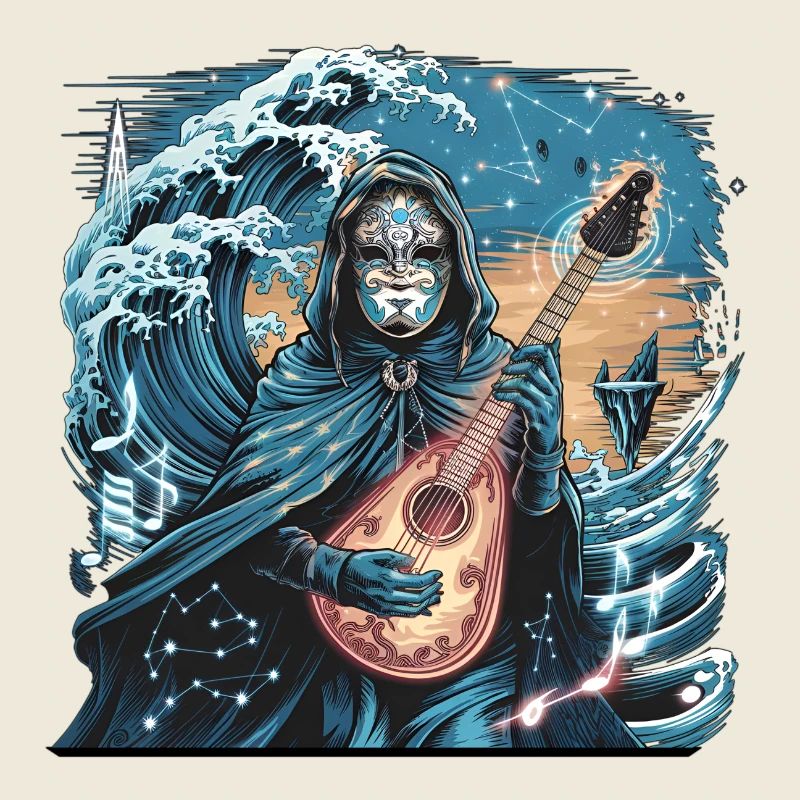Mystic Ocean Wave with Ghostly Musician
