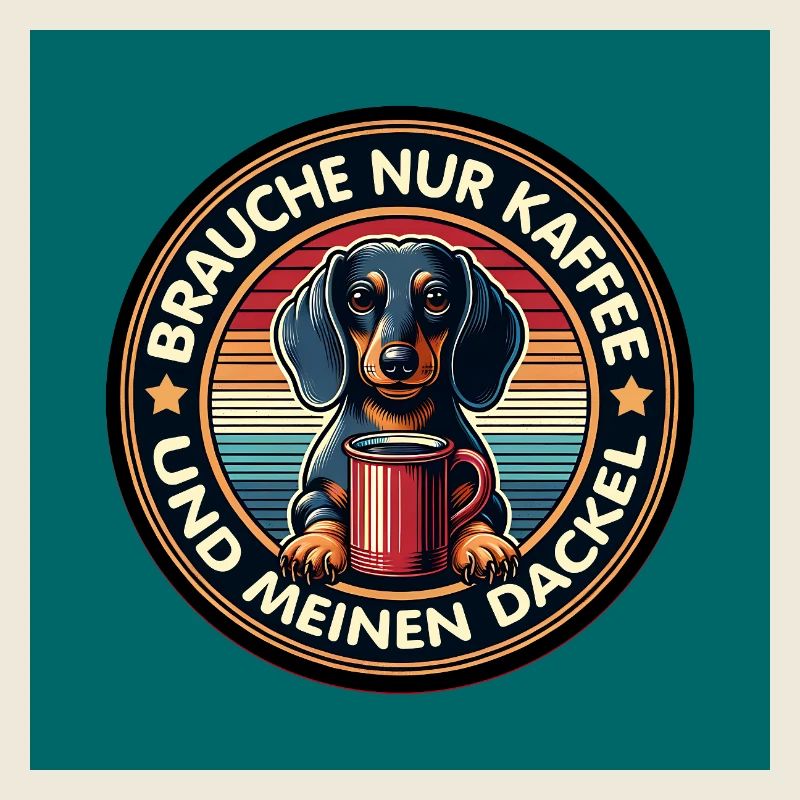 Hund Dackel mit Kaffeetasse humorvoll