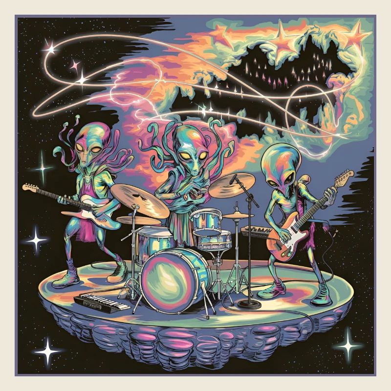 Kosmische Alien-Rock-Band-Illustration
