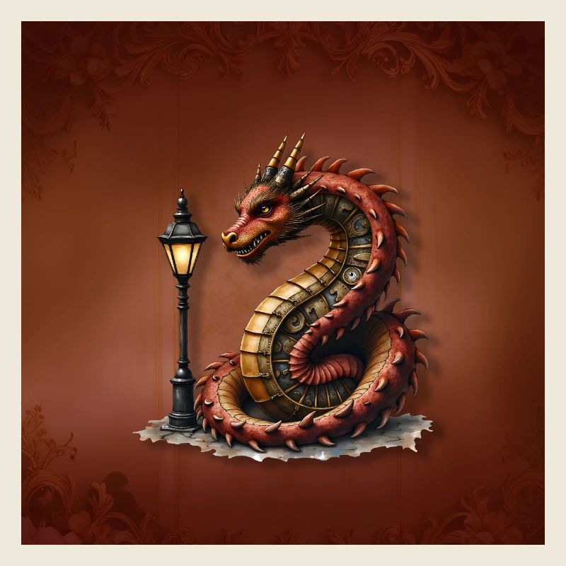Steampunk-Drache mit Laternenpfahl
