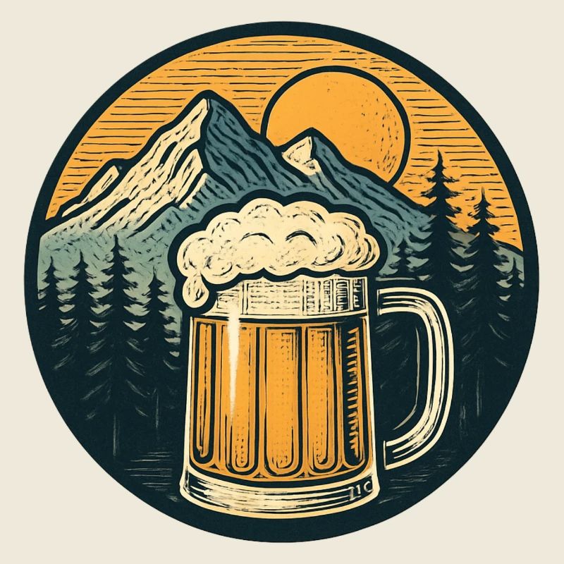 Chope de bière de forêt de montagne coucher de soleil